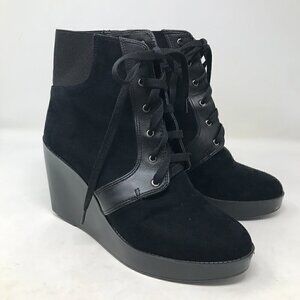 ZARA Trafaluc Black Suede Lace Up Wedge booties Size US 8.5 EUR 39